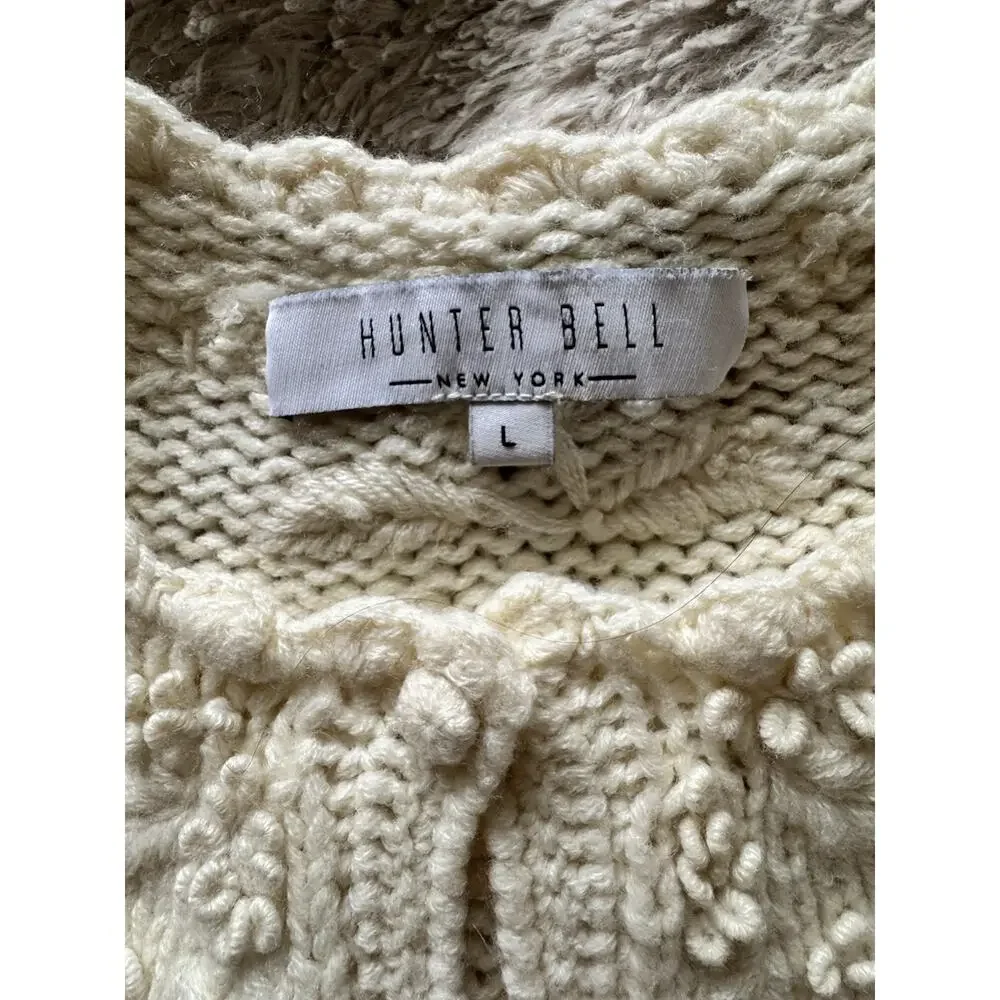Hunter Bell Cream Pom Pom Chunky Knit Cardigan Sweater Women’s Size Large Wool - Picture 5 of 6